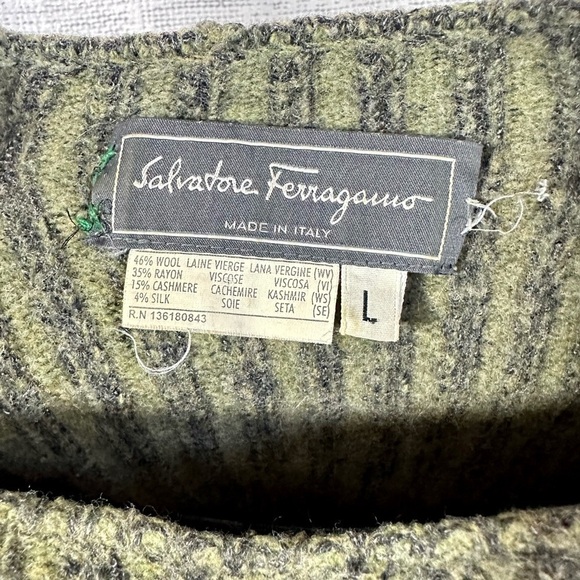 Vintage Salvatore Ferragamo olive green wool blend sweater size L - Picture 2 of 7
